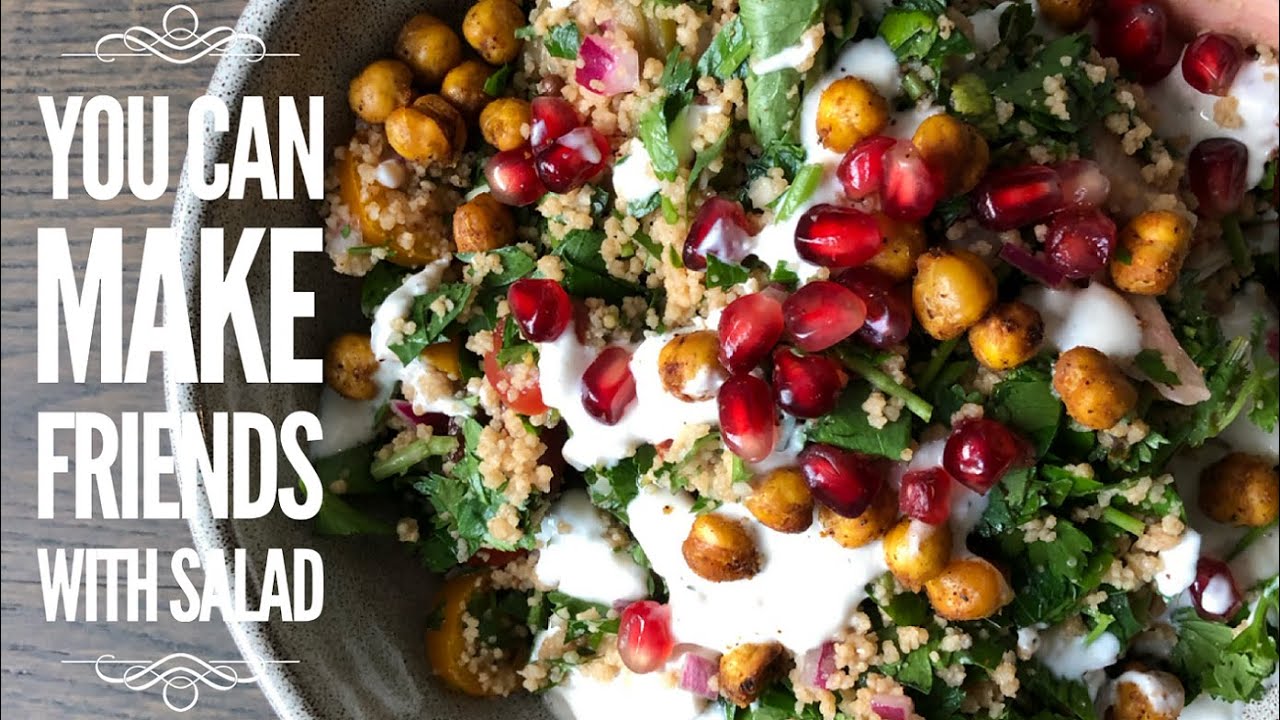 Tabbouleh & Couscous Salad Recipe ~ Crunchy Chickpea Crouton ~ Tahini Yogurt Dressing ~ Cheoff Geoff