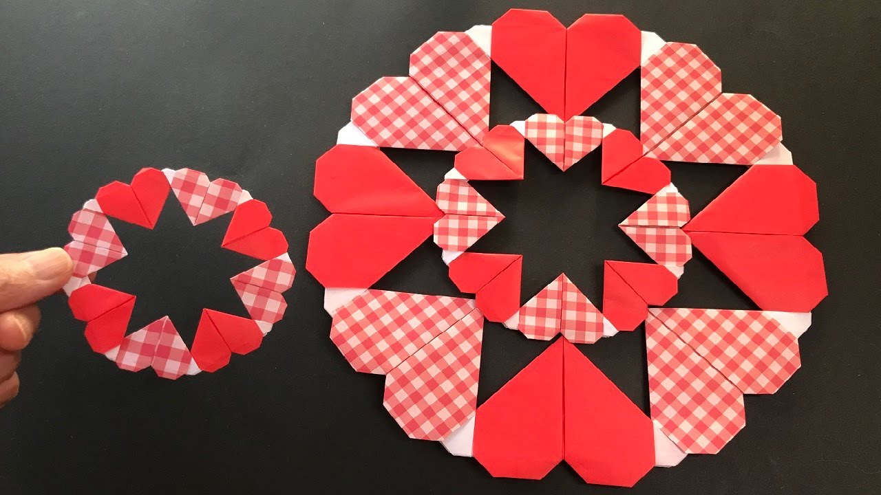 折り紙 ハートのリース4 折り方 Origami Heart wreath tutorial（NiceNo1）