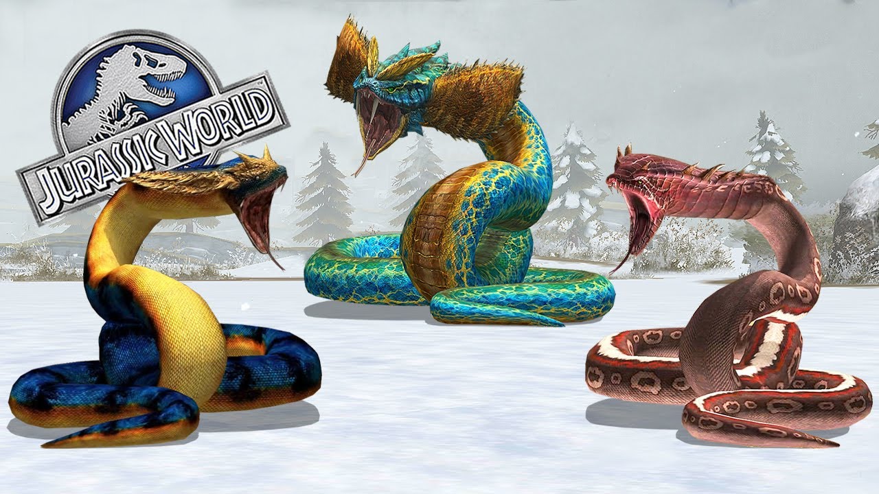 TITANOBOA VS GIGANOTOPHIS VS DILOPHOBOA - Giant Snakes Fight Together | Jurassic World The Game