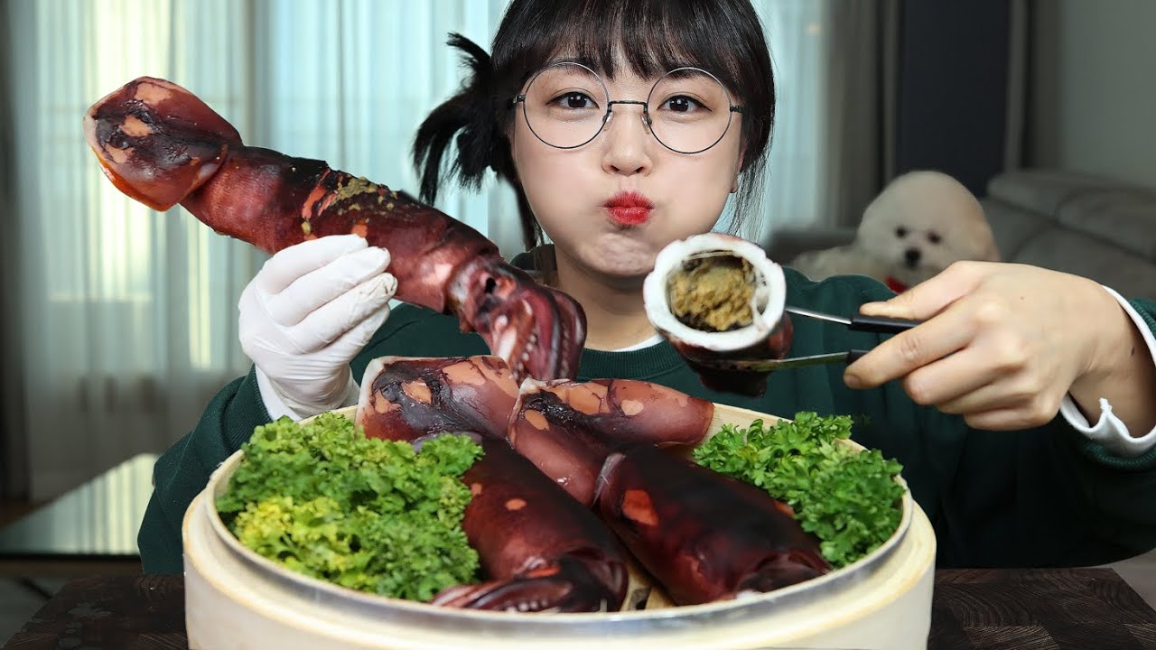 целый кальмар на пару🦑| Mukbang Asmr