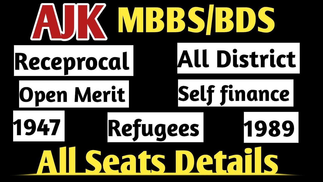 AJK MBBS BDS SEATS DETAILS:OPEN MERIT,SELF FINANCE,RECEPROCAL SEATS OF AZAD KASMIR