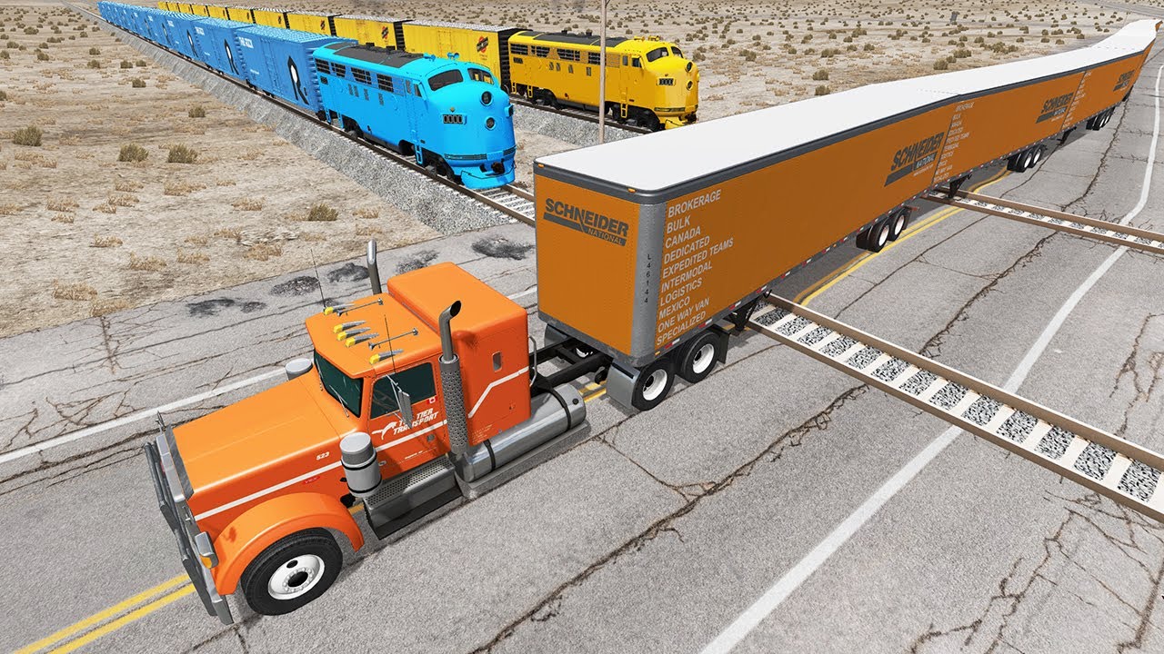 Long Giant Truck Accidents on Railway and Train is Coming #21 | BeamNG Drive