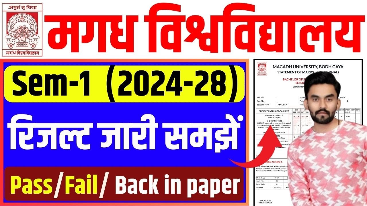 Magadh University 1st Semester Result 2024-28 Understand 1st, 2nd, 3rd or Fail