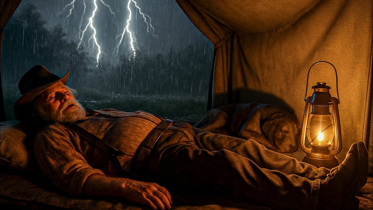 Cozy Thunderstorm Night – Uncle and His Loyal Dog Sheltering Peacefully for Sleep in Tent |RDR2 ASMR