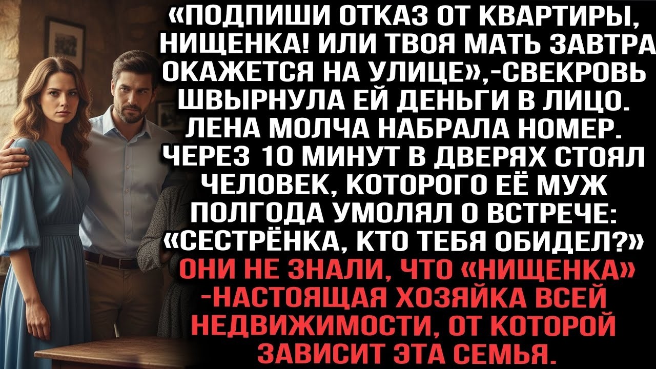 «Подпиши отказ от квартиры, нищенка!»—свекровь швырнула ей деньги.Через 10 минут в дверях стоял брат