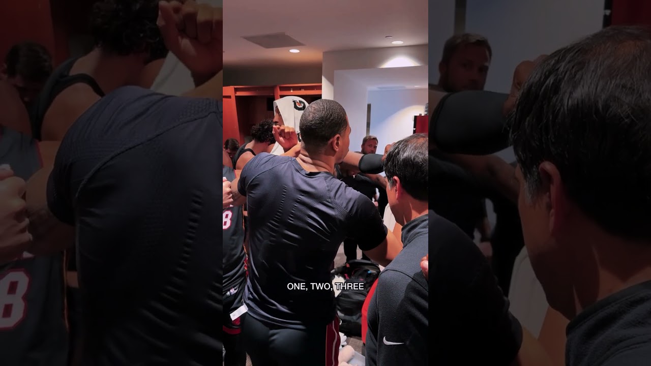 KJ&rsquo;s first huddle breakdown got us barking at our phones rn 🗣️ #nba #miamiheat #rookie