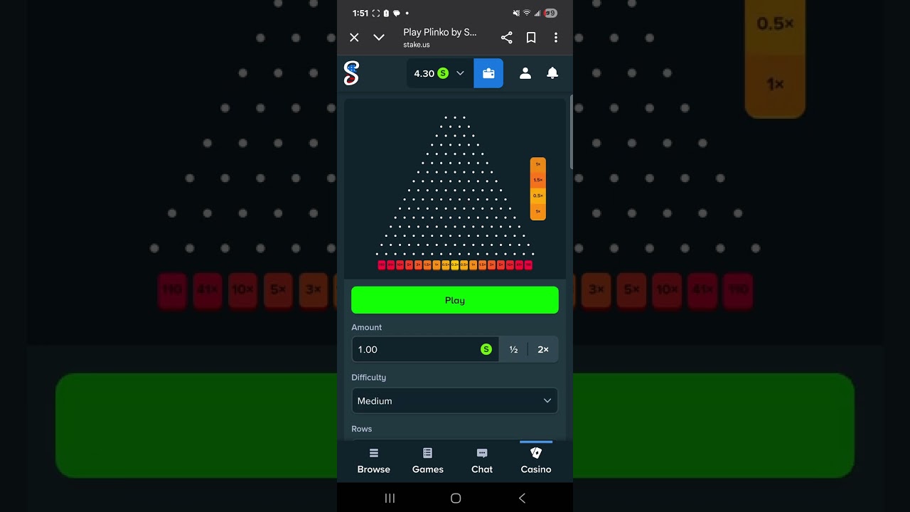 Stake.us trying my luck on plinko with my free 1sc