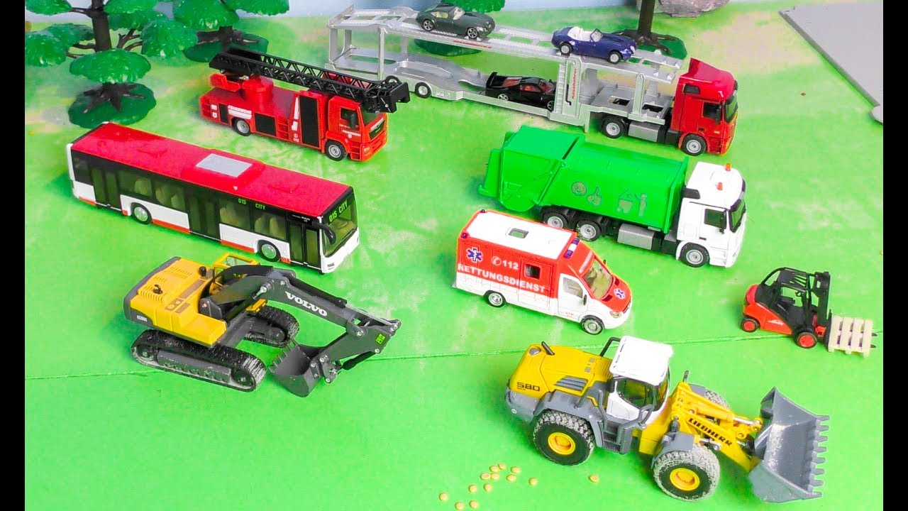 Bagger, Feuerwehrauto, Krankenwagen, Müllabfuhr, Truck & Bus : Spielzeugautos - Vehicles for Kids