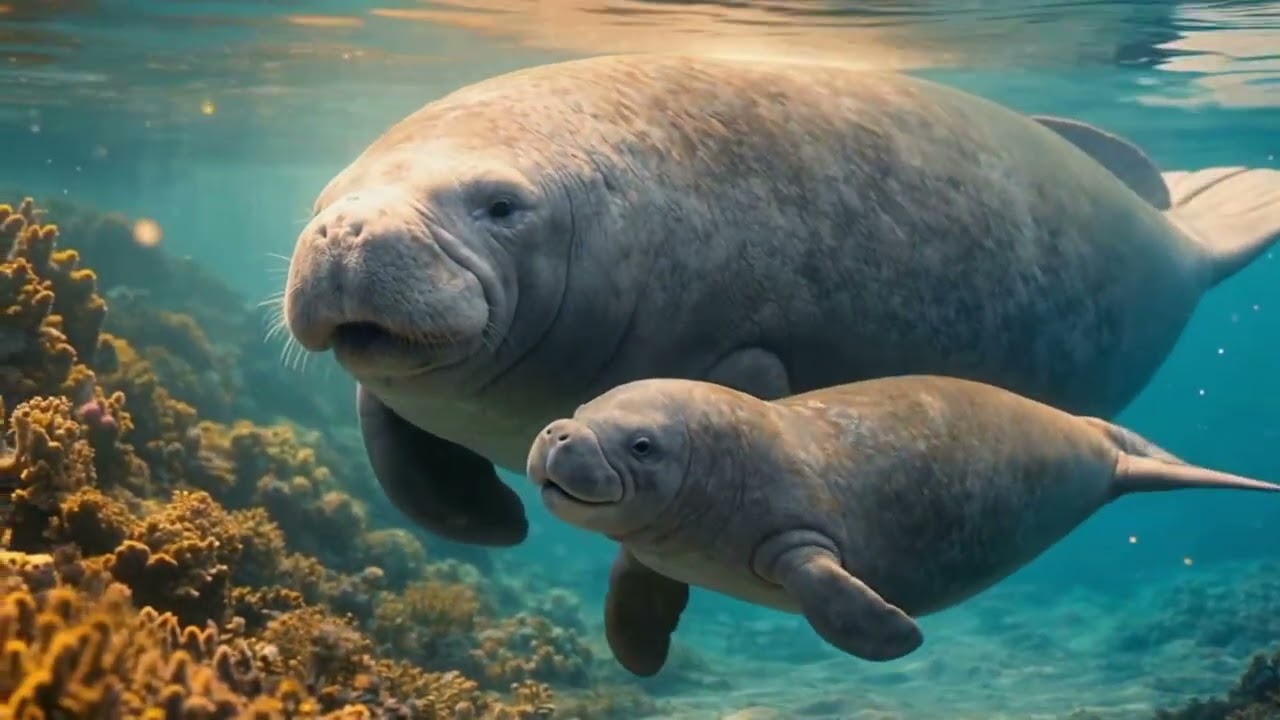 Manatee Mother & Baby 🐋 | 1 Hour Gentle Underwater Relaxation