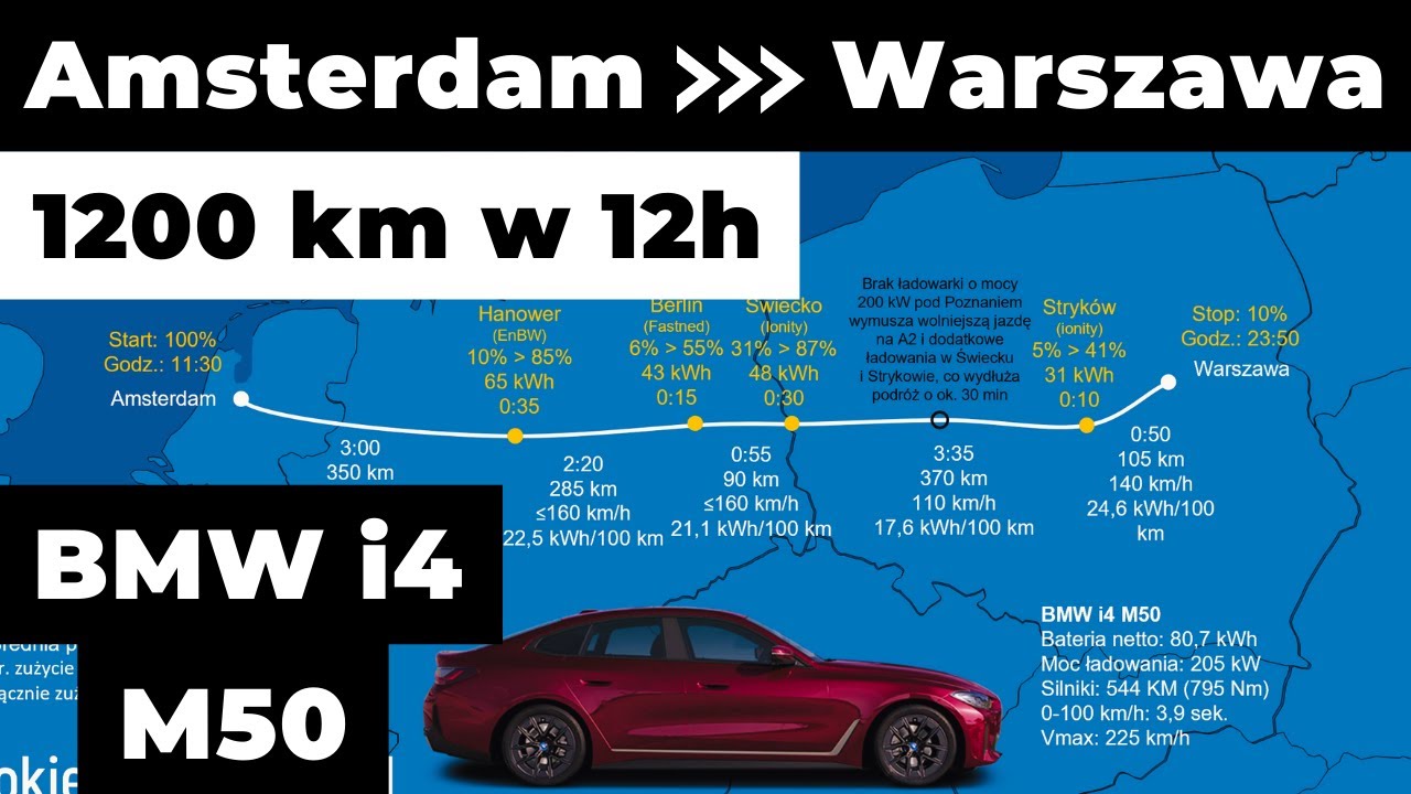 BMW i4 M50 test na trasie Warszawa - Amsterdam