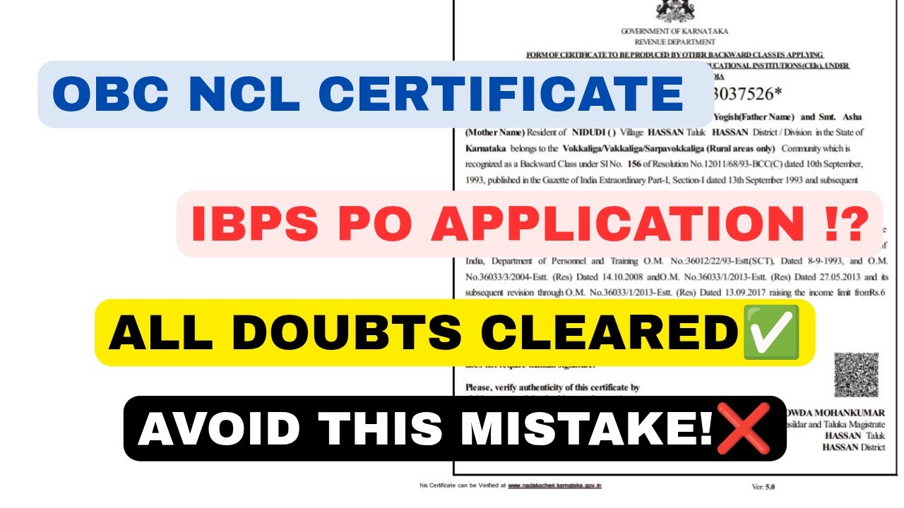 Obc NCL Certificate For Ibps Po Application | On Certificate Validity | Ibps Po 2025 Notification