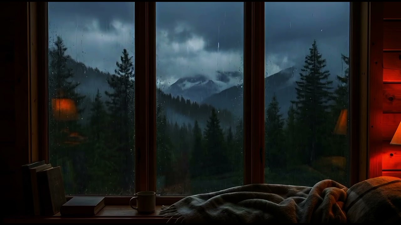 Rainy Mountain Night 🌧 Cozy Cabin Window View | Relaxing Rain Sounds for Sleep & Deep Rest