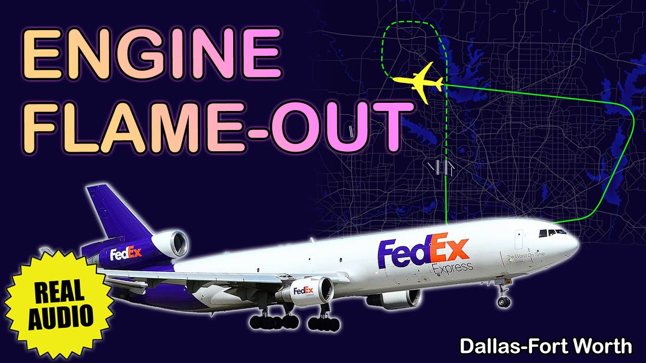 Engine FLAME-OUT. FedEx MD-11 declared emergency due to engine failure. Dallas Fort-Worth Real ATC