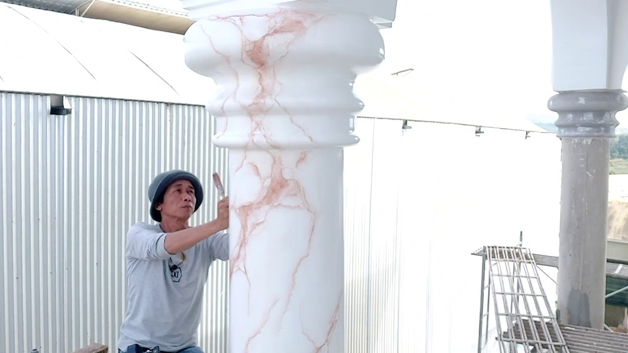 Paint brown and yellow marble imitation | Vẽ sơn giả đá cẩm thạch vân nâu và màu vàng