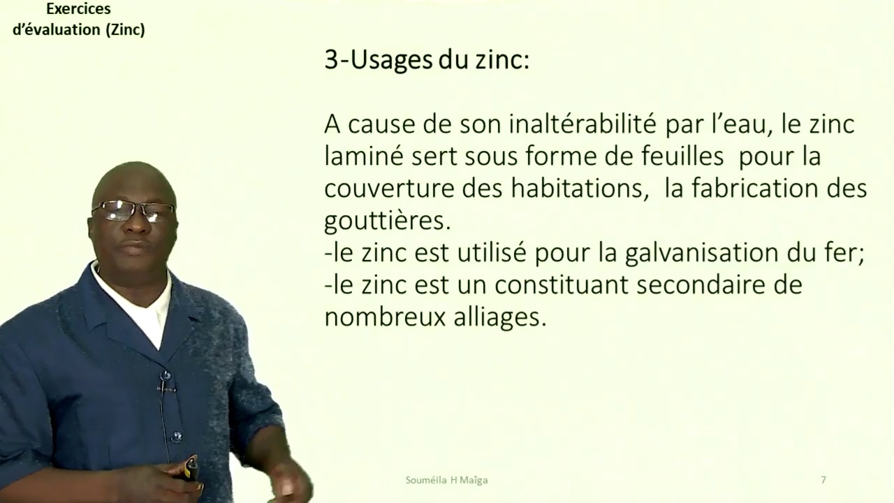 9èA Chimie lecon8 Le Zinc Evaluation