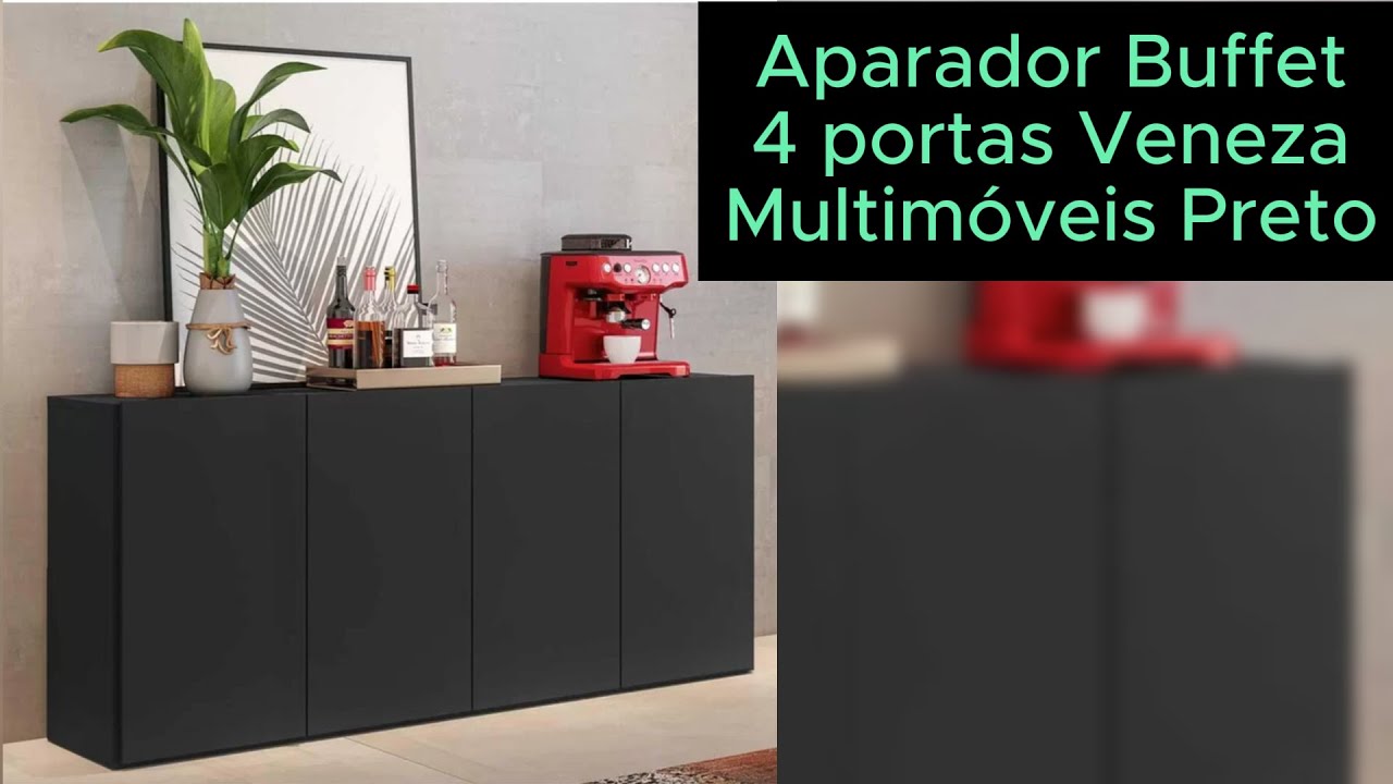 Aparador Buffet 4 portas Veneza Multimóveis Preto#montagem #aparadores #multimoveis #passofundo
