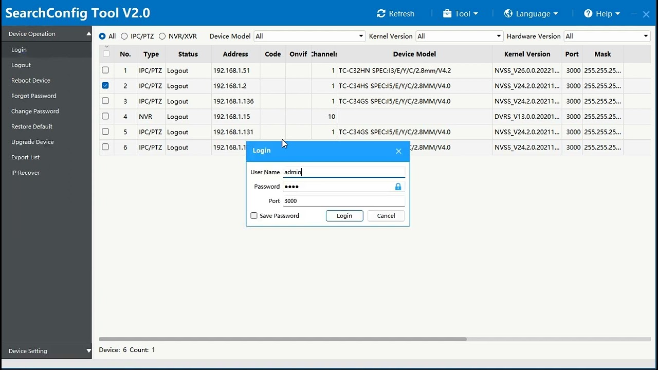 How to activate Tiandy Ip camera and set new password from search config tool
