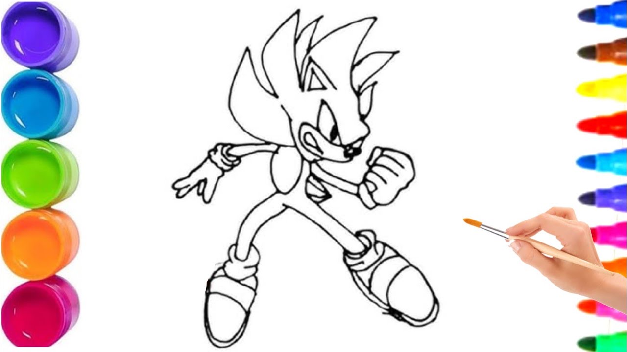 Super Sonic in action drawing for kids 🌈🍄 sonic coloring pages for kids and toddler ⛱️🎉