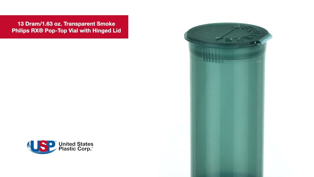 13 Dram Transparent Smoke Philips RX&reg; Pop-Top Vial with Hinged Lid | U.S. Plastic Corporation&reg;