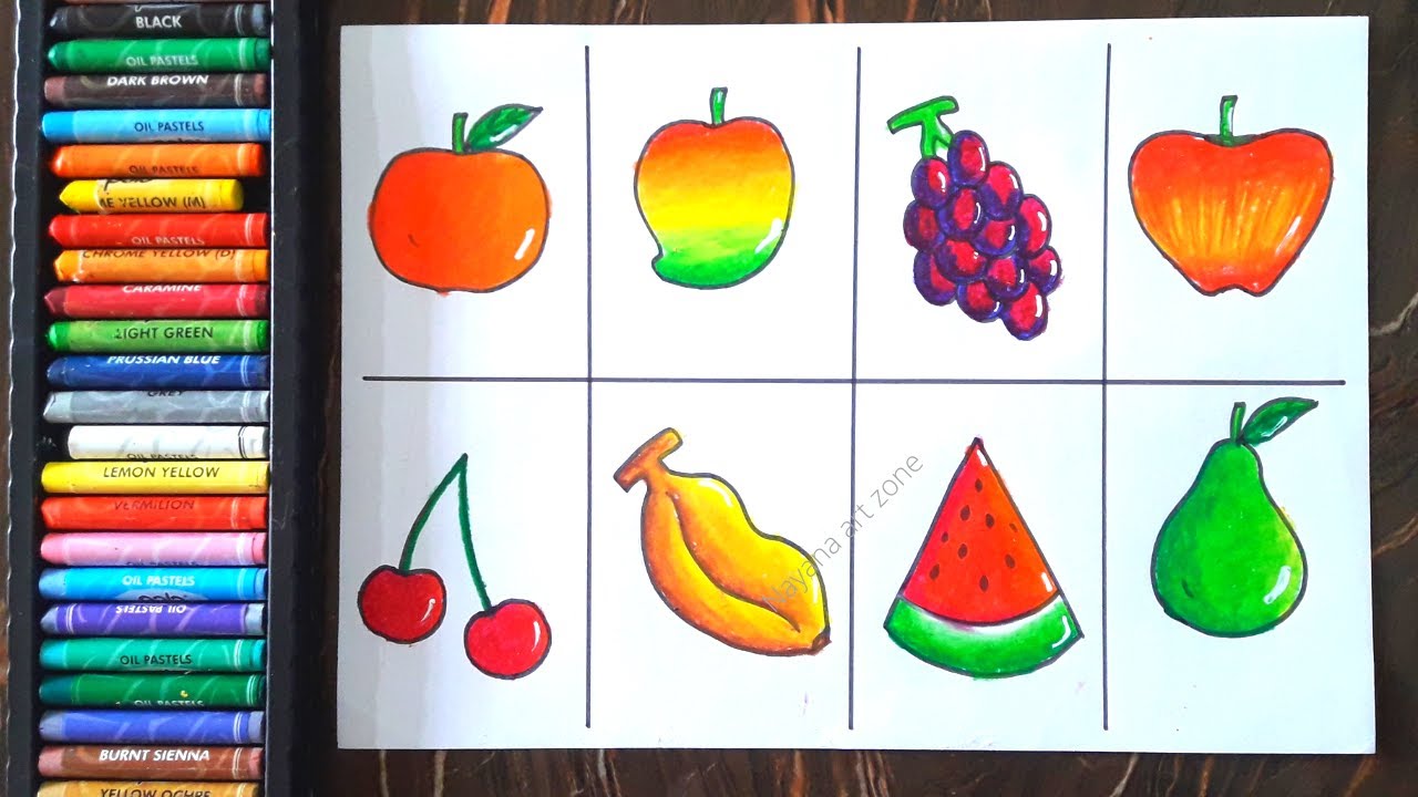 How to draw fruits for kids/Different types of fruits drawing/Fruits drawing/Fruits draw with colour