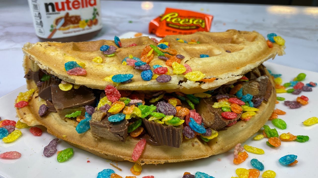 Fruity Pebbles and Reese's Cups Dessert Waffle