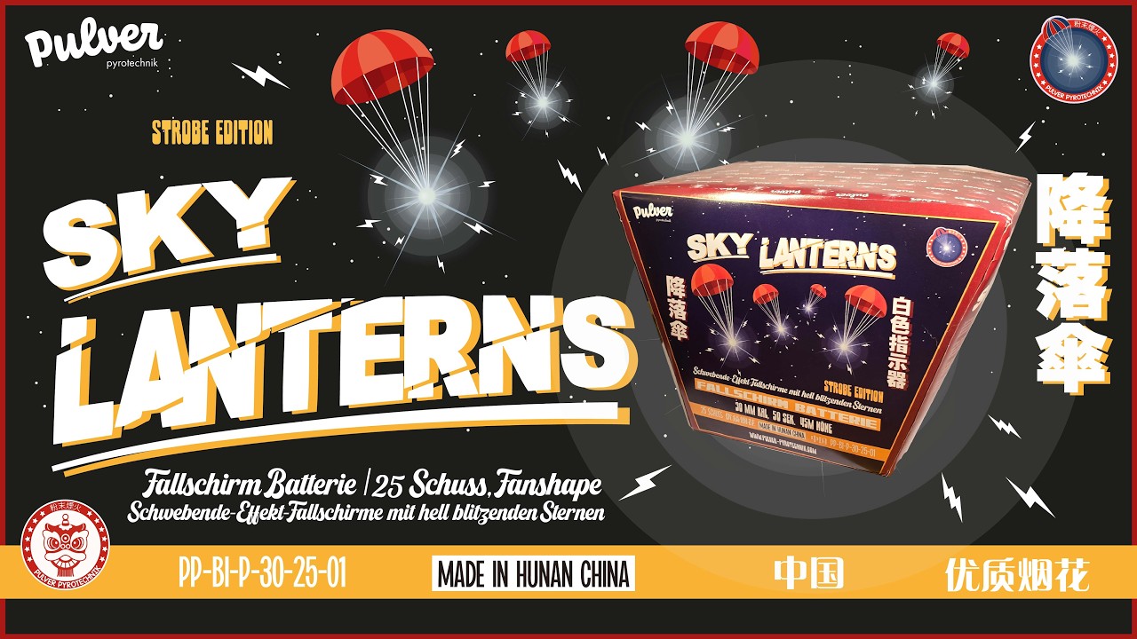 Pulver Pyrotechnik // Sky Lanterns 25 Schuss 30mm / Fallschirm Batterie / PP-BI-P-30-25-01