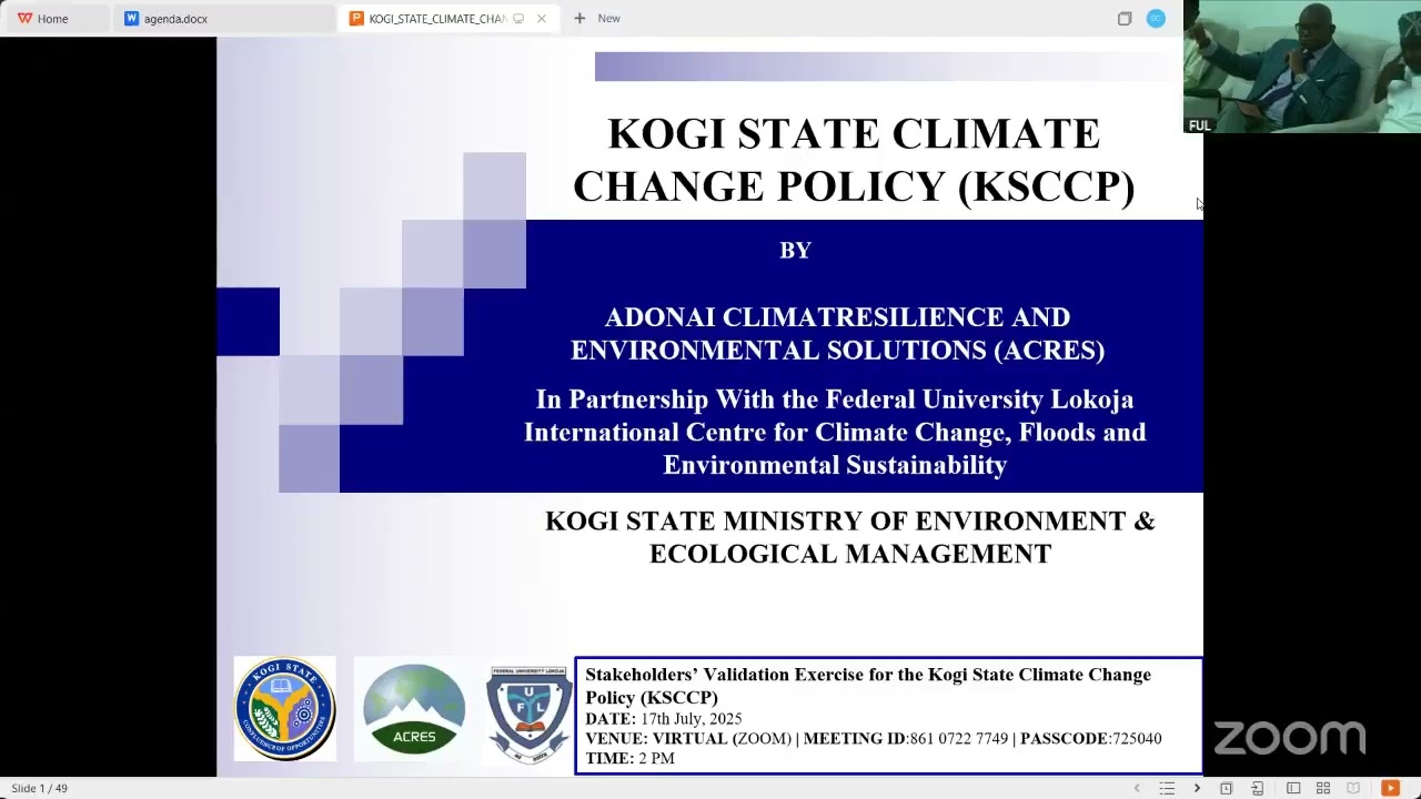 Stakeholders' Validation Meeting on Kogi State Climate Change Policy (KSCCP)