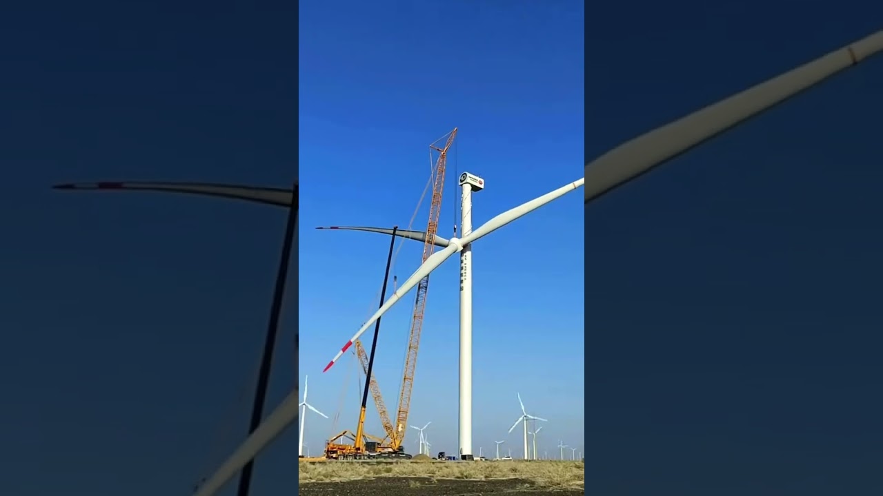 Awesome moment installing wind turbine with crane