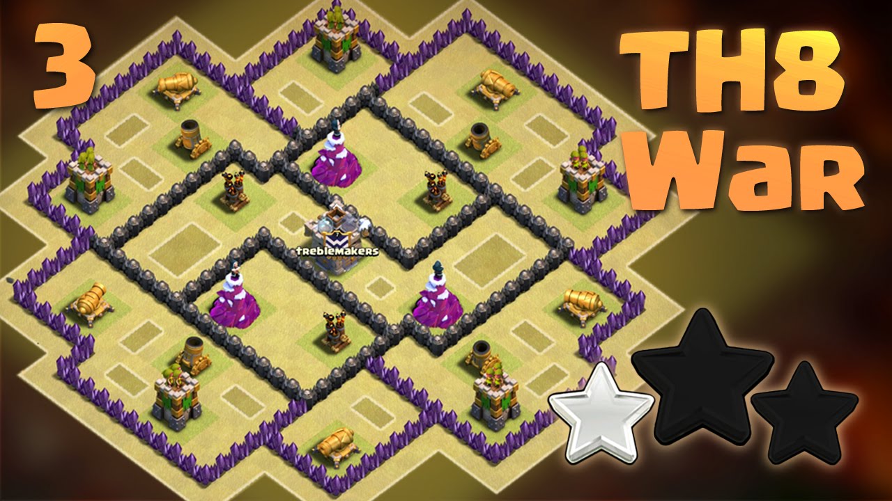 Best TH8 War Base - Anti Everything - Anti 3 Star - 2016 - Clash of Clans
