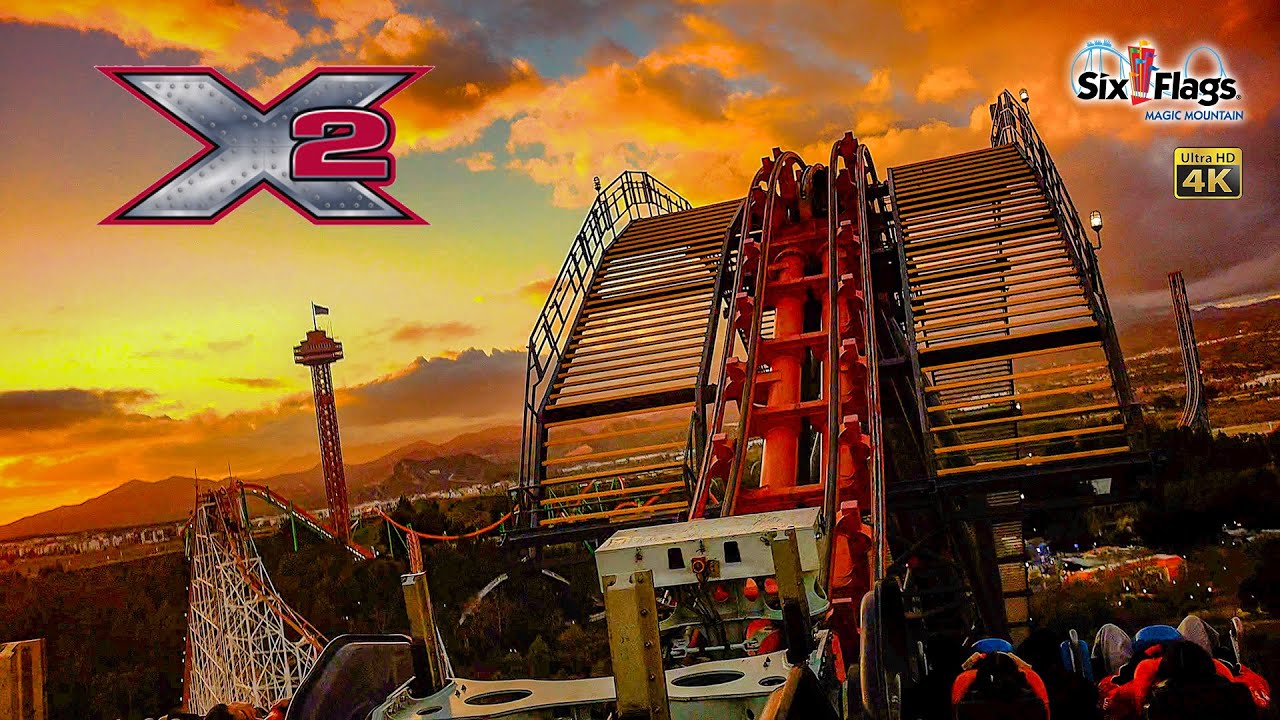 2024 X2 Roller Coaster at Sunset  On Ride 4K POV Six Flags Magic Mountain