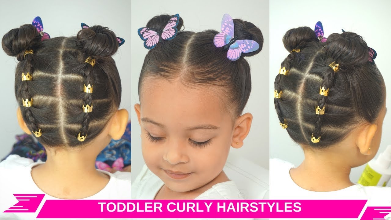 TODDLER GIRL EASY CURLY/WAVY HAIRSTYLES | RUBBERBAND UPDO & SPACE BUNS
