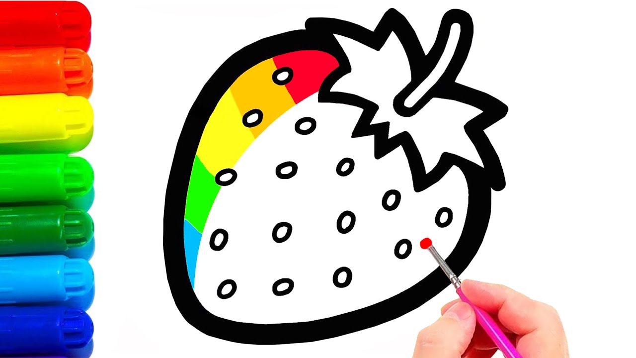 How to draw a Strawberry for kids with Colorful Rainbow - Drawing and Coloring