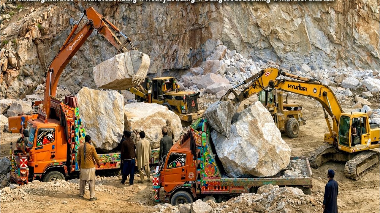 Dangerous Marble Loading in Mountains | Heavy Truck Loading | Big Stone Cutting Factory