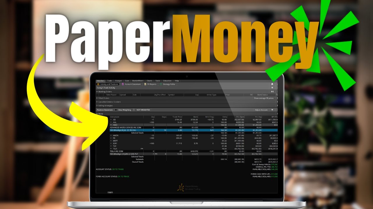 Торговля на бумаге на ThinkorSwim | Настройка имитации торговли на PaperMoney