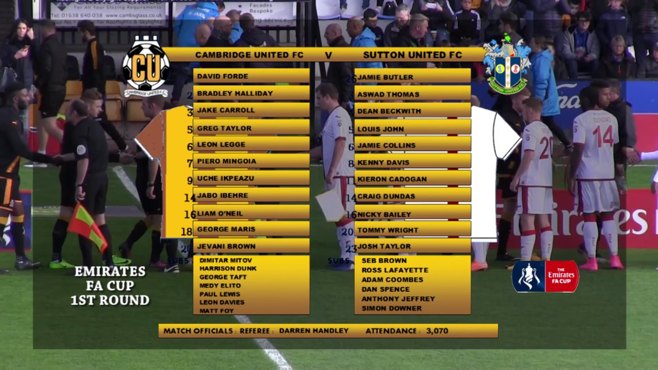 SUFCtv: HIGHLIGHTS Cambridge United VS Sutton United FA Cup 1st Rd 5/11/17