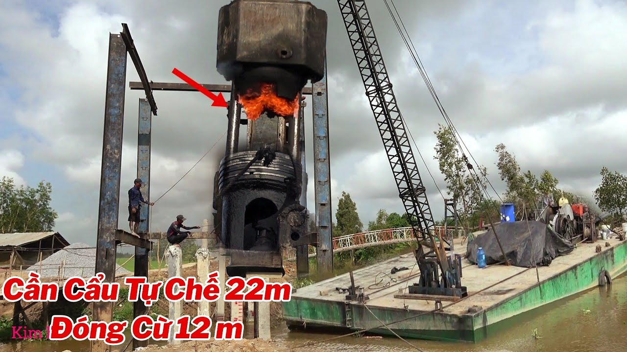 Không Ngờ Cần Cẩu Của Nông Dân Tự Chế Đóng Cừ Bê Tông Nhanh Cở Này Luôn.