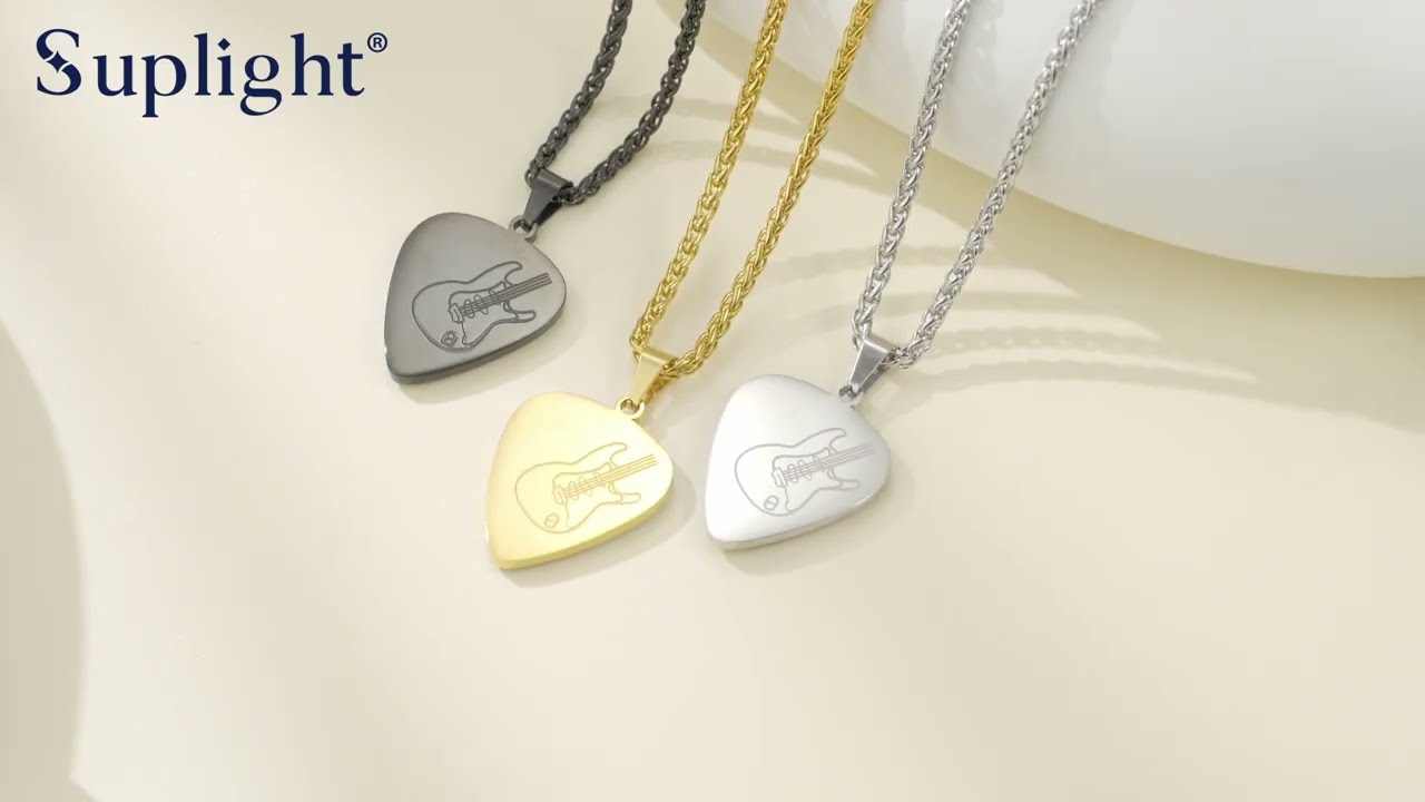 Suplight Stainless Steel Black Guitar Pick Necklace for Men