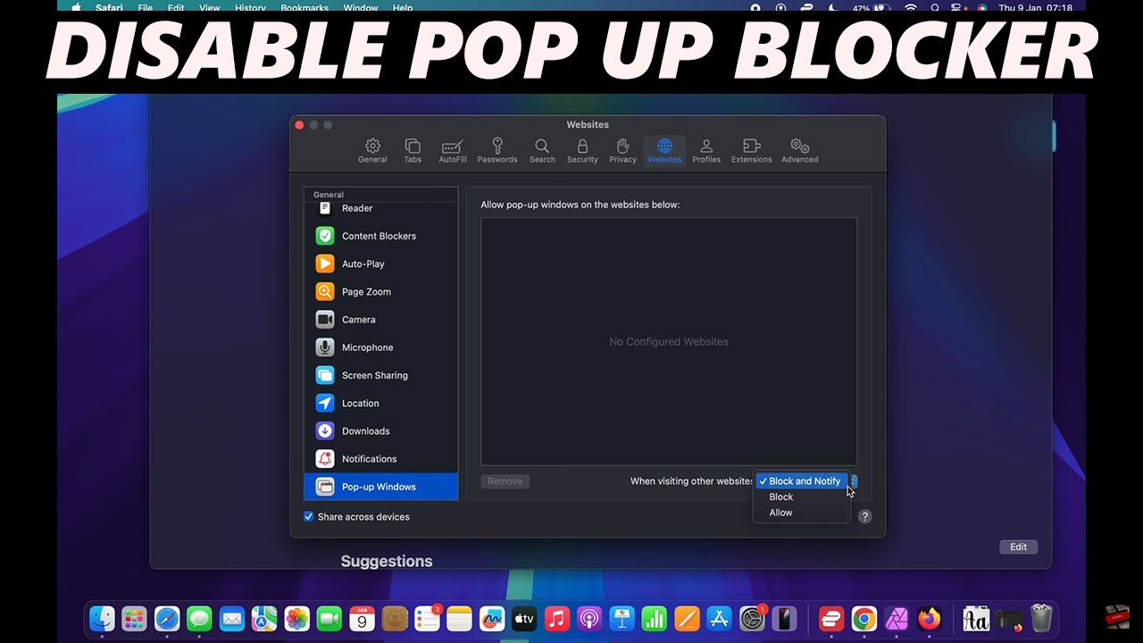 Как отключить блокировщик всплывающих окон на Mac