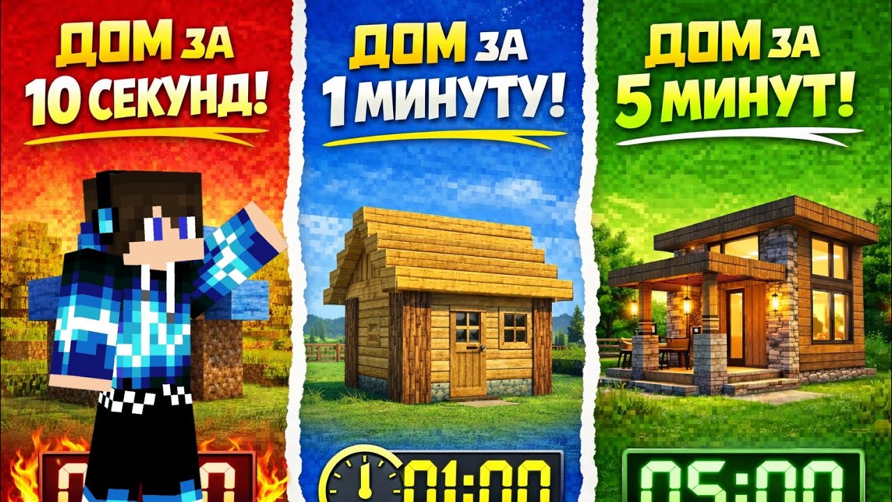 Построил дом за 10 секунд / 1 минуту / 10 минут в Майнкрафт!
