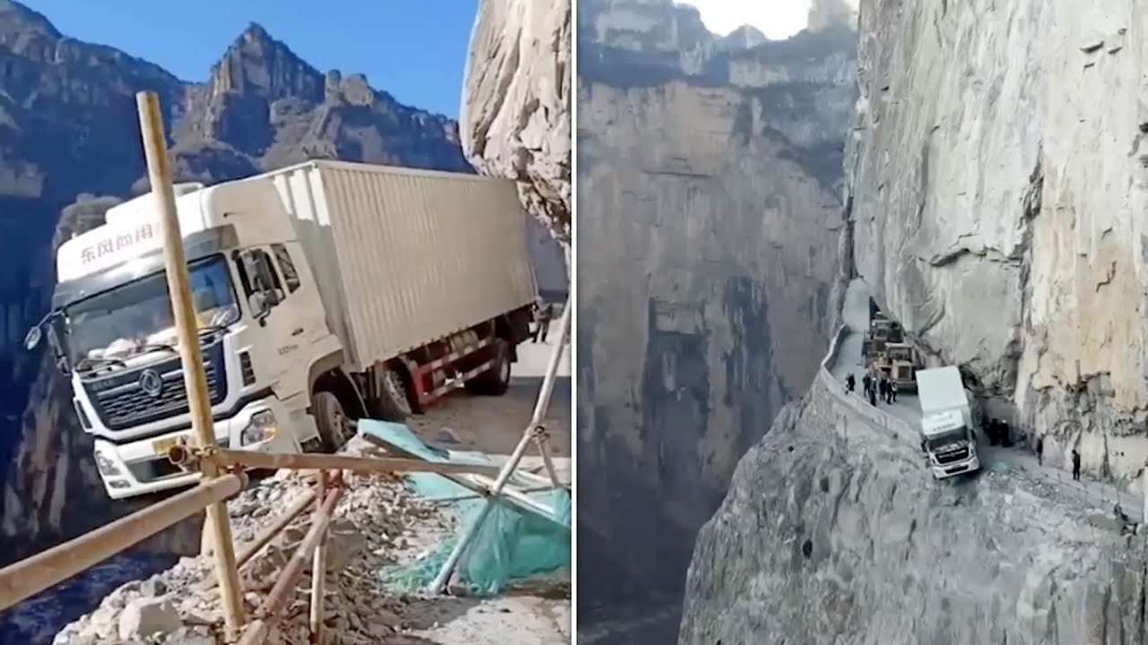 GPS Fail- Nailbiting scene of a truck dangles from 330ft cliff in China (Video) By Any Articles News