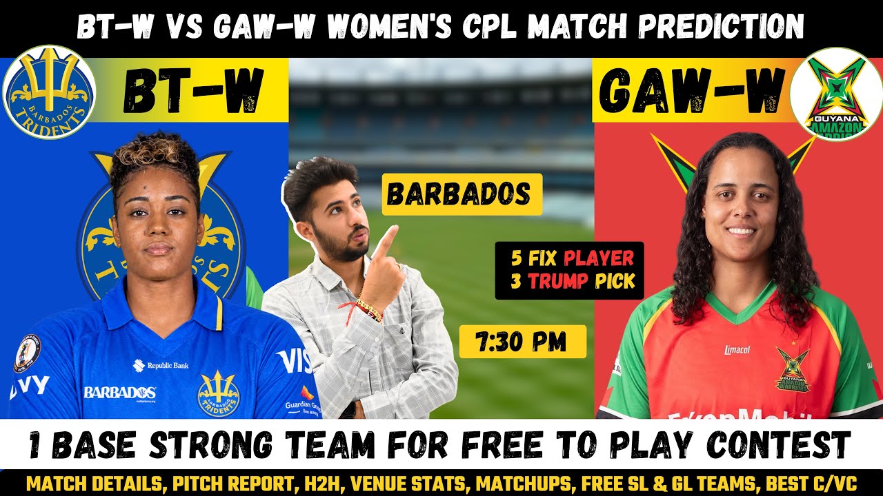 BT-W vs GUY-W Dream11 Prediction, Barbados Tridents Women vs Guyana Amazon Warriors Women WCPL Team