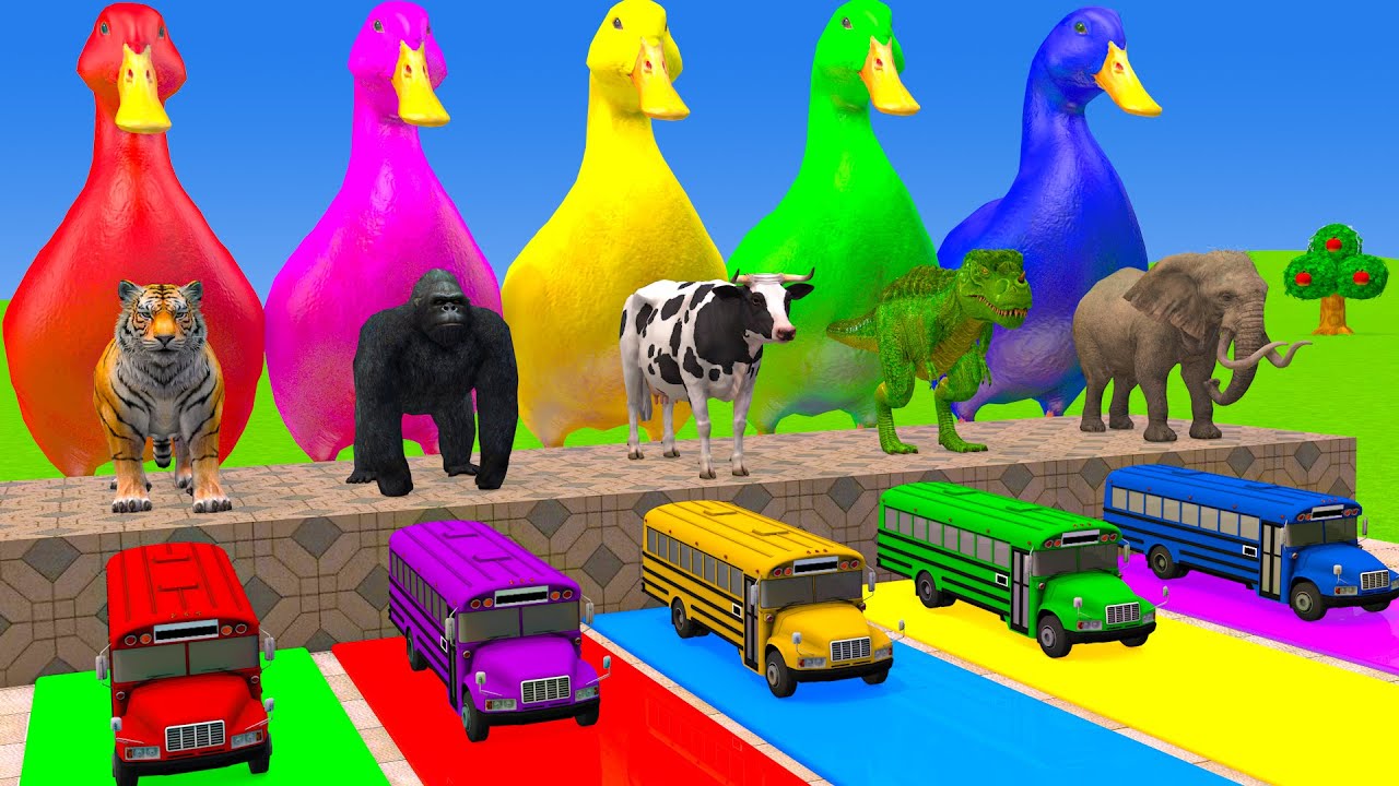 Long Slide Game With Cow Elephant Gorilla Hippopotamus Tiger - 3d Animal Game - Funny 3d Animals