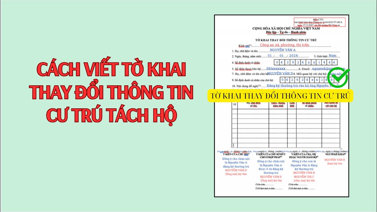 Cách viết tờ khai thay đổi thông tin cư trú TÁCH HỘ