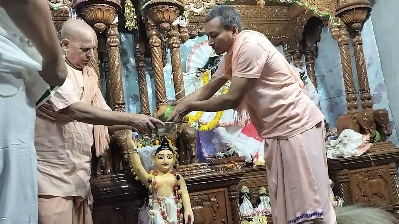 আজ বৃন্দাবনের ইমলীতলায় শ্রী শ্রী চৈতন্য মহাপ্রভুর আবির্ভাব তিথিতে অভিষেক করা হচ্ছে 