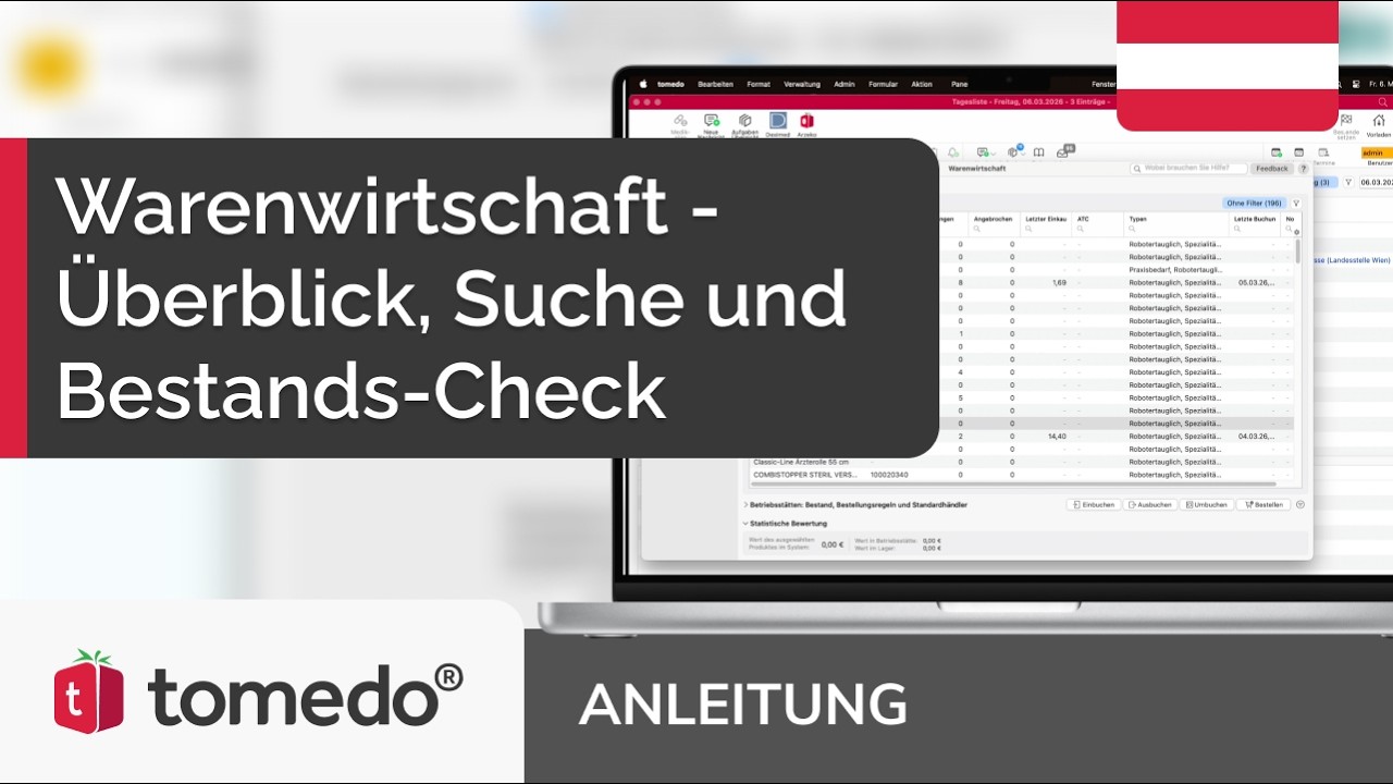 tomedo® Warenwirtschaft (Teil 1): Überblick, Suche & Bestands-Check