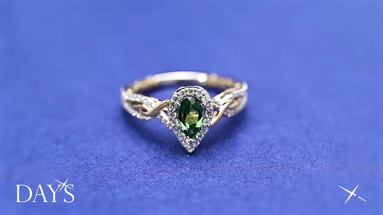 Maine Green Tourmaline Ring in 14kt White and Yellow Gold with Diamonds (1/4ct tw)