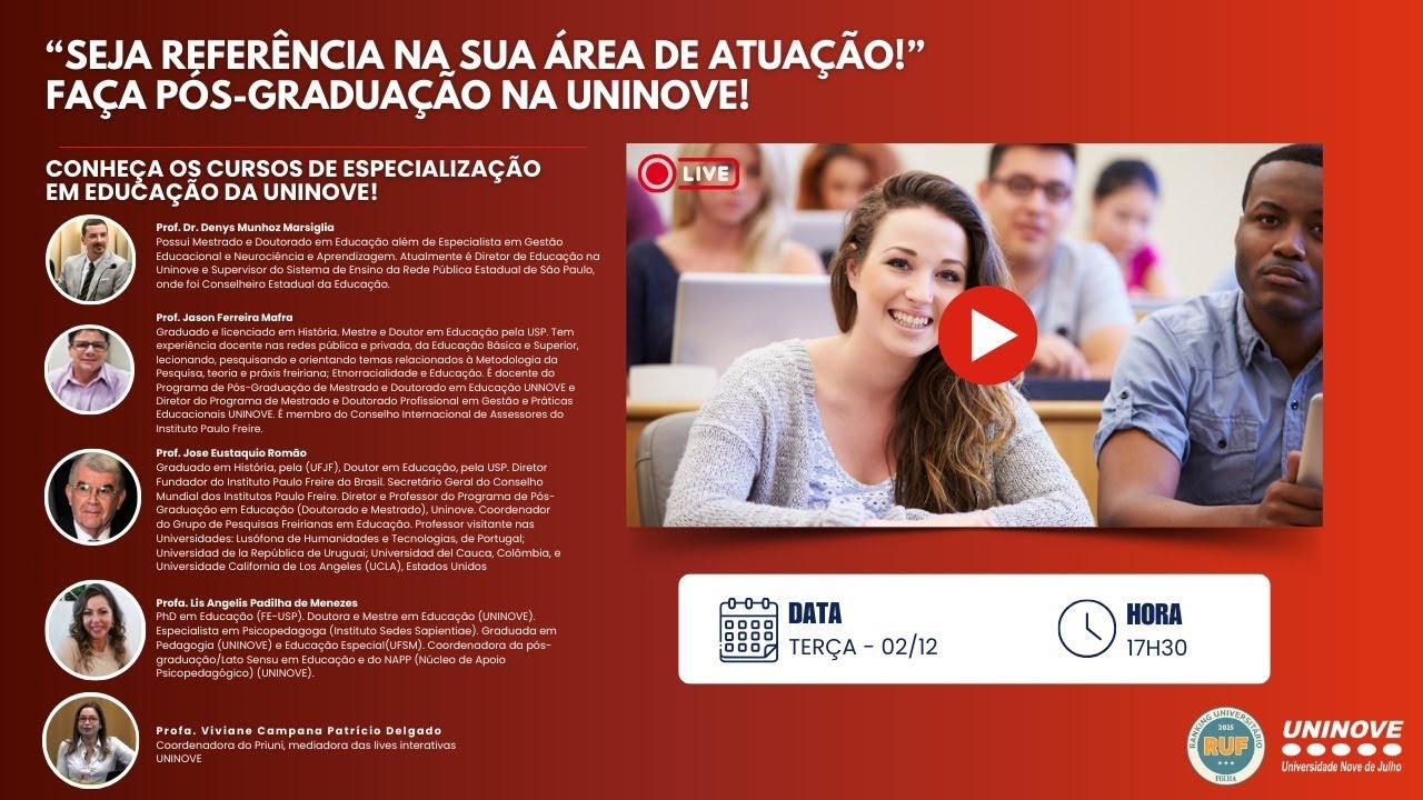 CONHEÇA OS CURSOS DE ESPECIALIZAÇÃO EM EDUCAÇÃO DA UNINOVE!
