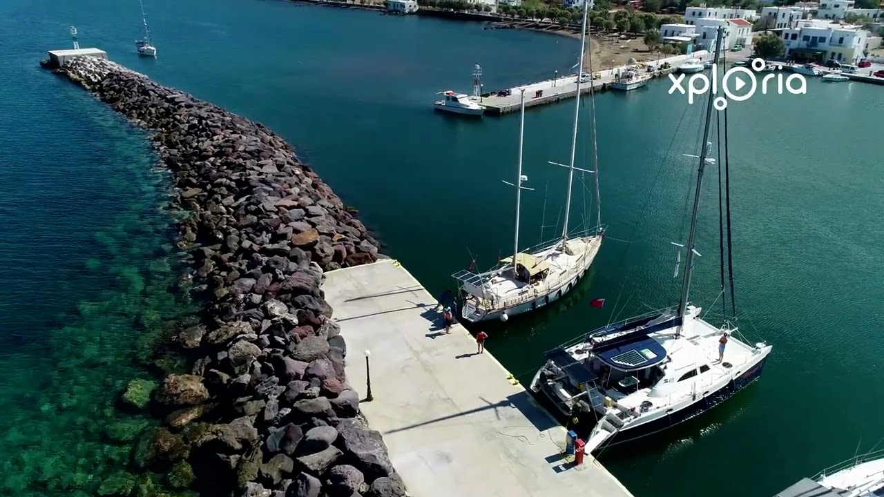 Paloi harbour, Nissiros Island, Dodecanese Islands, Greece 2019.09 aerial video