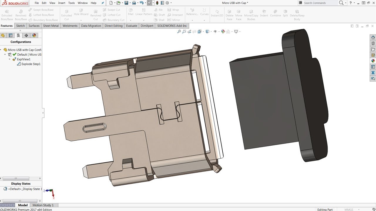 SolidWorks Master Modeling: Splitting up a Micro USB Connector