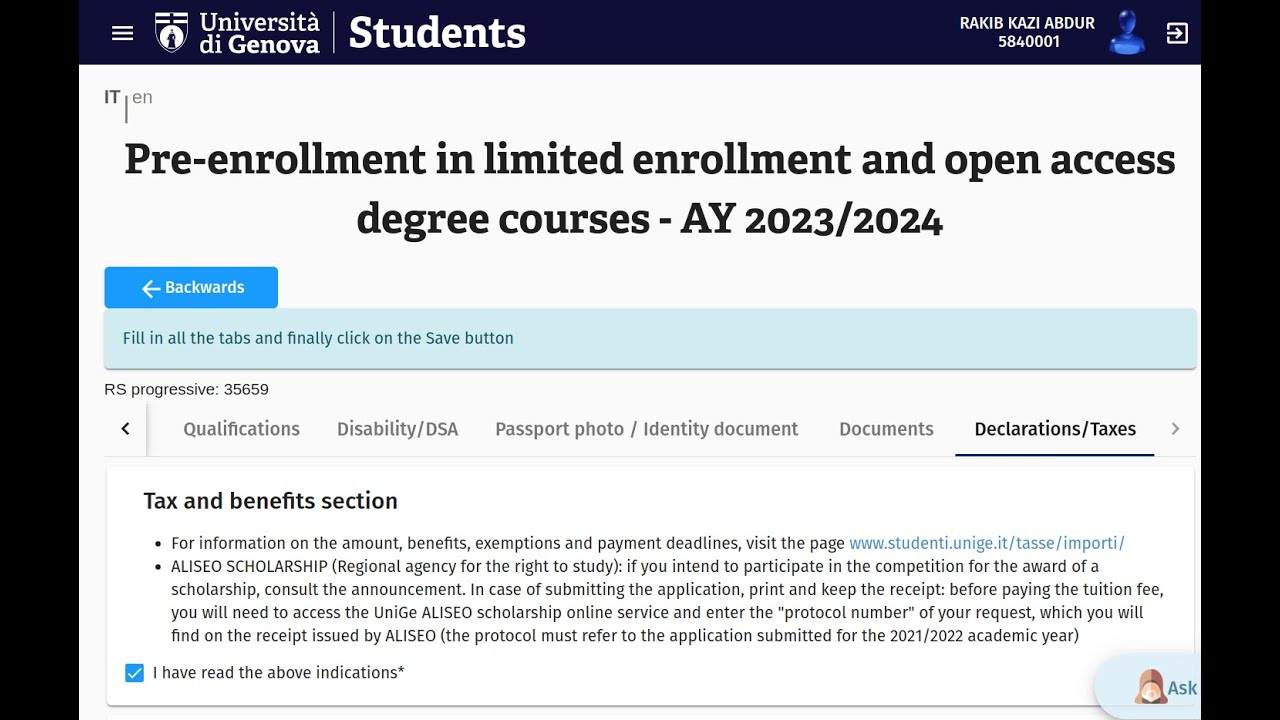 2023/24 Pre-Enrolment Process on Servizionline Portal for University of Genoa | Università di Genova